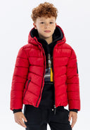 Boys red jacket with hood and reflective print
