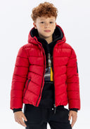 Boys red jacket with hood and reflective print