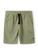 Boys short sleeve olive green corduroy cargo shorts with black drawstring
