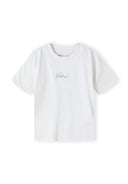 Boys short sleeve t-shirt in white with green embroidered detail, soft cotton, suitable for active kids 3-8y.