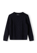 Black boys sweater cable knit with diamond pattern and ribbed cuffs