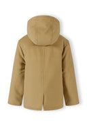 Boys tan wool duffle coat with toggle fastenings and textured fabric