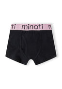 Boys trunks pack solid black with pink minoti waistband