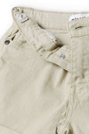 Boys twill shorts in beige denim with button closure and rolled cuffs