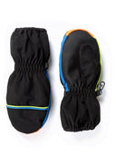 Boys waterproof nylon ski mitts in black with blue and neon green accents