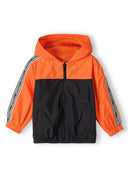 Boys windbreaker coat in bright orange and black two-tone with hood