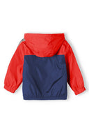 Boys red and navy two-tone windbreaker coat with elastic cuffs