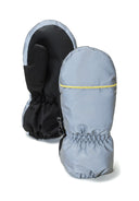 Gray and black unisex ski mitts with contrast panelling and yellow stripe