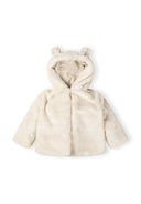 Cream faux fur bear ears hooded baby jacket