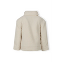 Cream plush borg transitional jacket for girls with shearling high collar