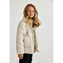 Cream plush borg transitional jacket for girls with cozy collar and pockets