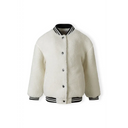 Cream shearling bomber baseball jacket with striped trim for girls