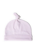 Soft lavender ribbed knit baby hat for girls 0-12m with tied knot