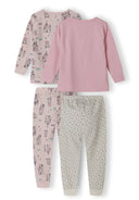 Girls 2 pack long sleeve pyjamas light pink 9m-8y with patterned and solid tops, soft cotton and elasticated waist bottoms. Perfect for cool nights.