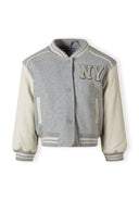 Girls grey baseball style jacket with ny patch and faux leather sleeves