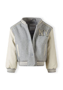 Girls grey baseball style jacket with ny patch and faux leather sleeves