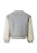 Girls grey baseball style jacket with ny patch and faux leather sleeves