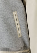 Girls grey baseball style jacket with ny patch and faux leather sleeves