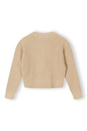 Girls beige knitted cardigan with buttons, ribbed knit cropped sweater