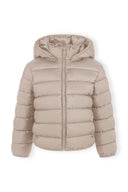 Girls beige quilted jacket with zip and removable hood