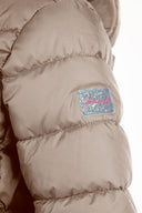 Girls beige quilted jacket with zip and removable hood
