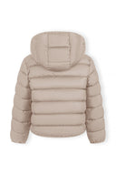 Girls beige quilted jacket with zip and removable hood