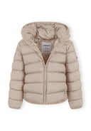 Girls beige quilted jacket with zip and removable hood