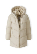 Girls grey long quilted winter jacket with zip and press studs