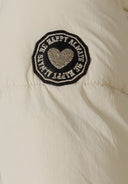 Girls grey long quilted winter jacket with zip and press studs