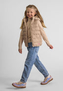 Girls beige Girls quilted gilet with full zip and removable hood
