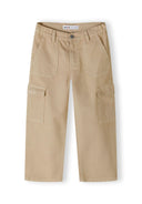 Girls beige wide leg combat pants pockets