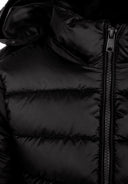 Girls black quilted jacket with zip and removable hood