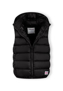 Girls black Girls quilted gilet with full zip and removable hood