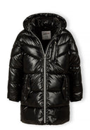 Girls black shiny winter coat with fleece and faux fur