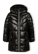 Girls black shiny winter coat with fleece and faux fur