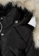 Girls black quilted winter jacket with fur hood and eco fur lining