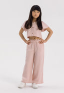 Girls clothing set blouse and wide leg trousers pink 3-14y. Elegant blouse with flared sleeves and bow, relaxed fit wide-leg trousers.  