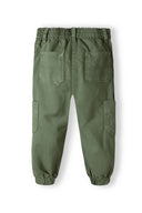 Girls combat pant in olive green denim with elastic waistband and cuffed ankles