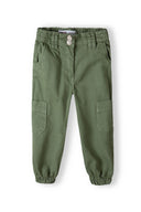 Girls combat pant in olive green denim with elastic waistband