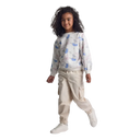Girls cotton cargo pants in beige with white sweatshirt featuring ballet dancer print