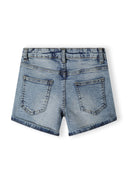 Girls denim shorts high waist wide leg navy 2-14y with neat hems and durable denim fabric. Perfect for casual wear.