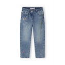 Girls embroidered jeans with elasticated waist, light wash denim, colorful stars, rainbow, hearts