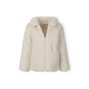 Girls faux fur jacket in cream with hooded zip closure