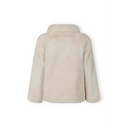 Cream girls faux fur jacket with plush hooded zip closure