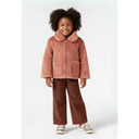 Girls faux fur jacket in dusty rose with collar and pockets