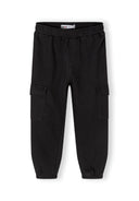 Girls fleece cargo joggers with drawstrings black 3-14y featuring soft cotton fleece, elasticated waistband, and loose fit for comfort.