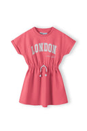Girls fleece dress in coral pink with London graphic on chest
