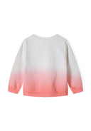 Girls fleece long sleeve crew gradient sweatshirt in white to coral pink
