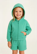Girls fleece set in mint green with teal hoodie and shorts