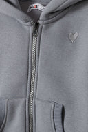 Girls fleece zip hoodie in gray with silver heart embroidery